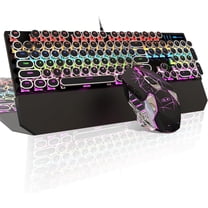 Typewriter Mechanical Gaming Keyboard and Mouse Combo, Retro Punk Round Keycaps Rgb Rainbow Backlit Wired Keyboard for Game and Office