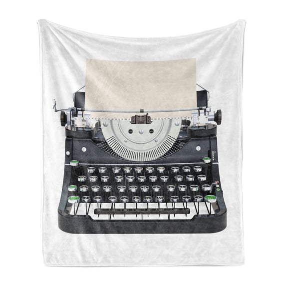 Typewriter Soft Flannel Fleece Throw Blanket, Nostalgic Illustration of Old Mechanical Keyboard, Cozy Plush for Indoor and Outdoor Use, 50" x 60", Grey Champagne, by Ambesonne