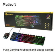 Typewriter Style Gaming Keyboard and Mouse Combo, Black Retro Punk Gaming Keyboard with RGB Backlit, 104 Keys Wired Cute Keyboard for Windows/Mac/PC