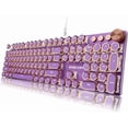 thumbnail image 1 of Typewriter Style Mechanical Keyboard, Wired Typewriter Keyboards,104 Keys Backlit LED Metal Keyboards, Media Control Knob, Wired Computer Keyboard Pink Switch for Windows/Mac/PC-Purple, 1 of 4