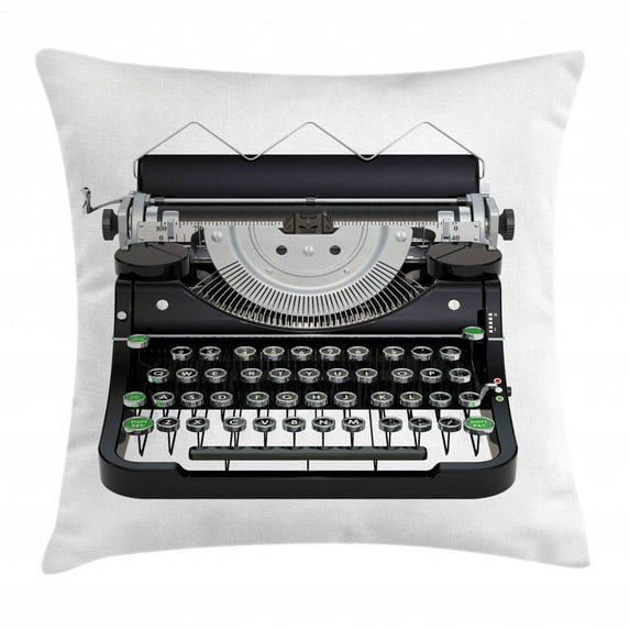 Typewriter Throw Pillow Cushion Cover, Digitally Generated Illustration of Antique Device, Decorative Square Accent Pillow Case, 16" X 16", Dark Blue Grey Fern Green and Pale Taupe, by Ambesonne