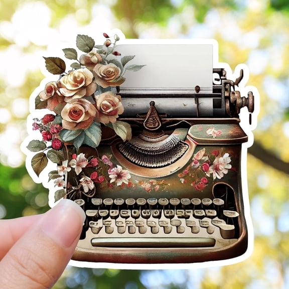 Typewriter Writer Retro Dark Floral Bookish Merch Journaling Author Reader Sticker