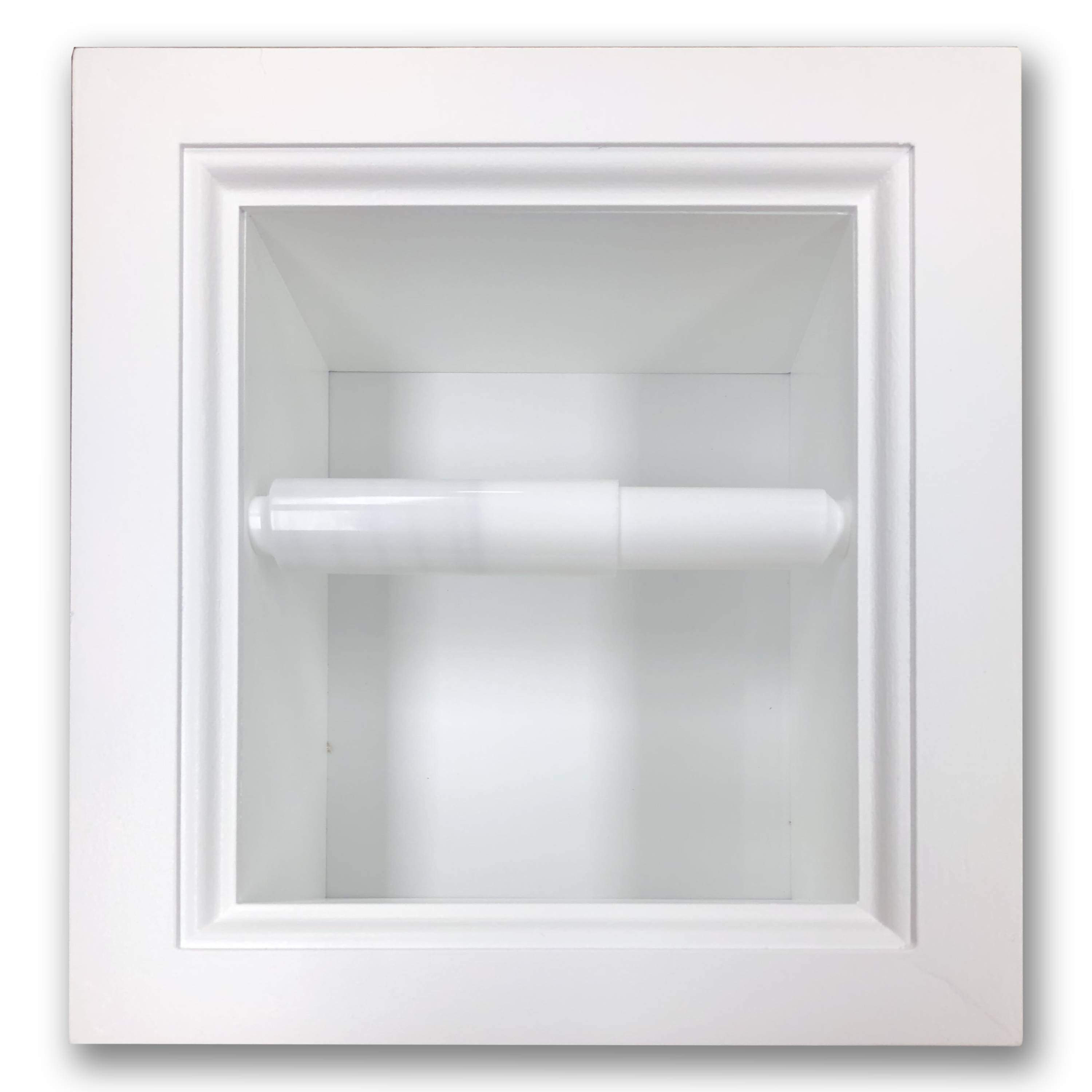 Typhon Recessed Solid Wood Toilet Paper Holder 7 x 8.5, White Enamel