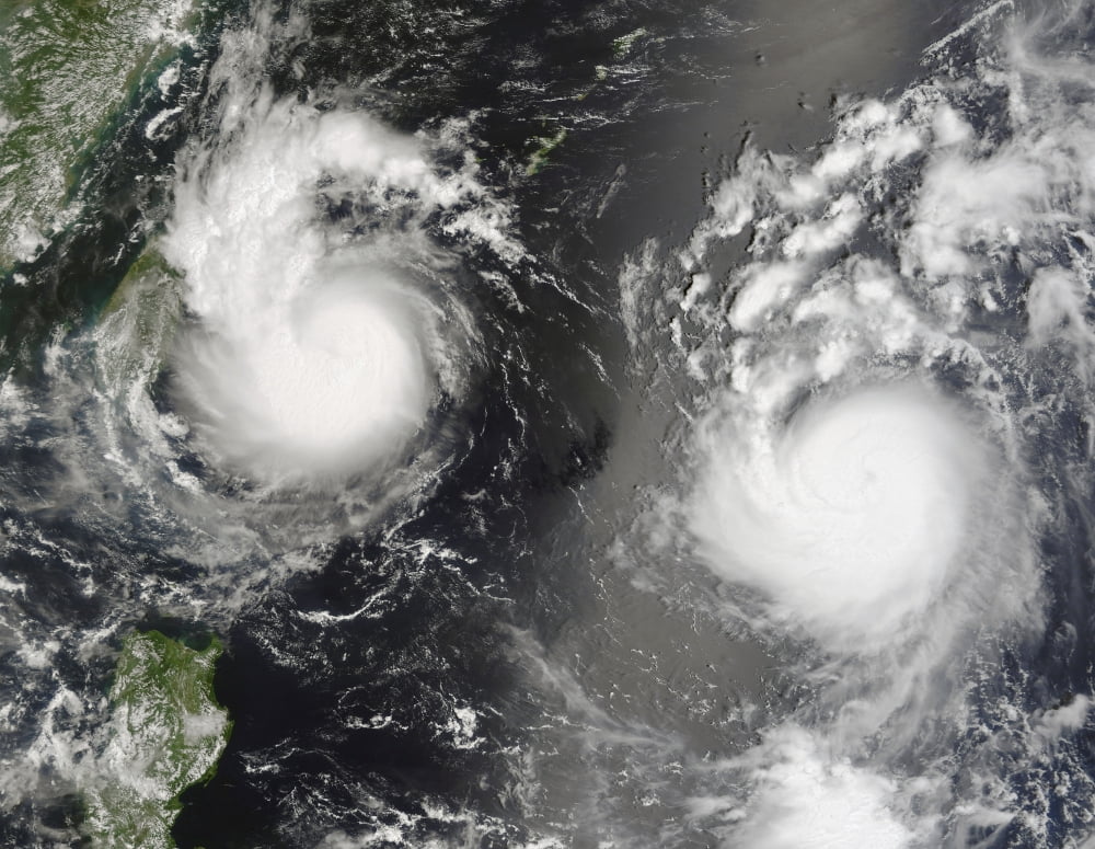 Typhoon Saomai and Tropical Storm Bopha Canvas Art - Stocktrek Images (32 x 24)