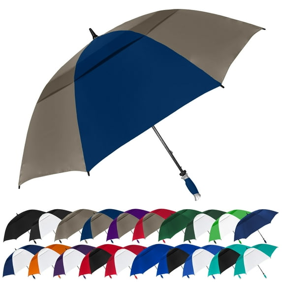 The Typhoon Tamer 62 Inch Vented Windproof Double Canopy Large Golf Umbrella for Rain and Wind, Strong Fiberglass Oversized Lightweight Professional Quality Golfers Umbrella for Men & Women Gray/Navy