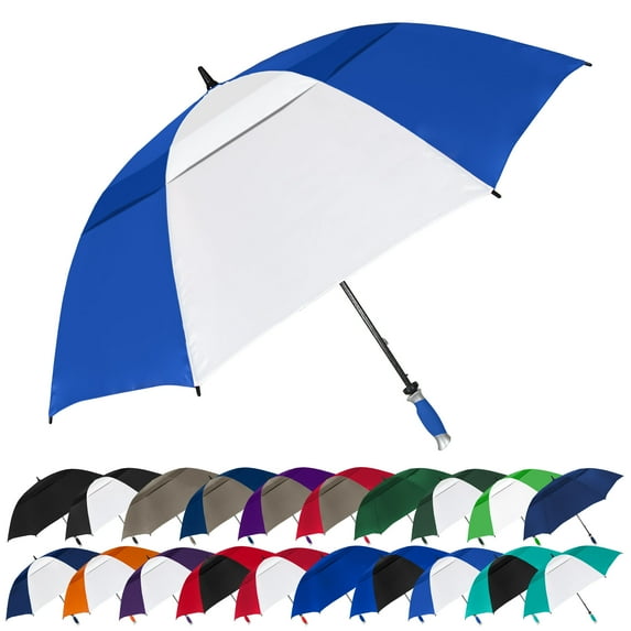 The Typhoon Tamer 62 Inch Vented Windproof Double Canopy Large Golf Umbrella for Rain and Wind, Strong Fiberglass Oversized Lightweight Professional Quality Umbrella for Men & Women, Royal Blue/White