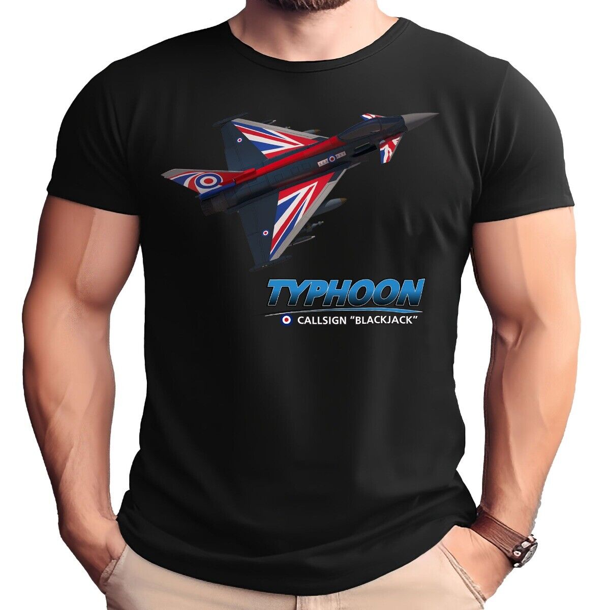T-shirt Typhoon UK Eurofighter Avec Drapeau Union Jack - Noir, Taille L - Neuf Avec étiquettes