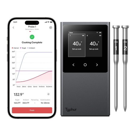 Typhur Sync Dual Pro Smart Wireless Meat Thermometer 3000 FT Sub-1G Enhanced Signal, WiFi Unlimited Range, 6 Sensor Probe