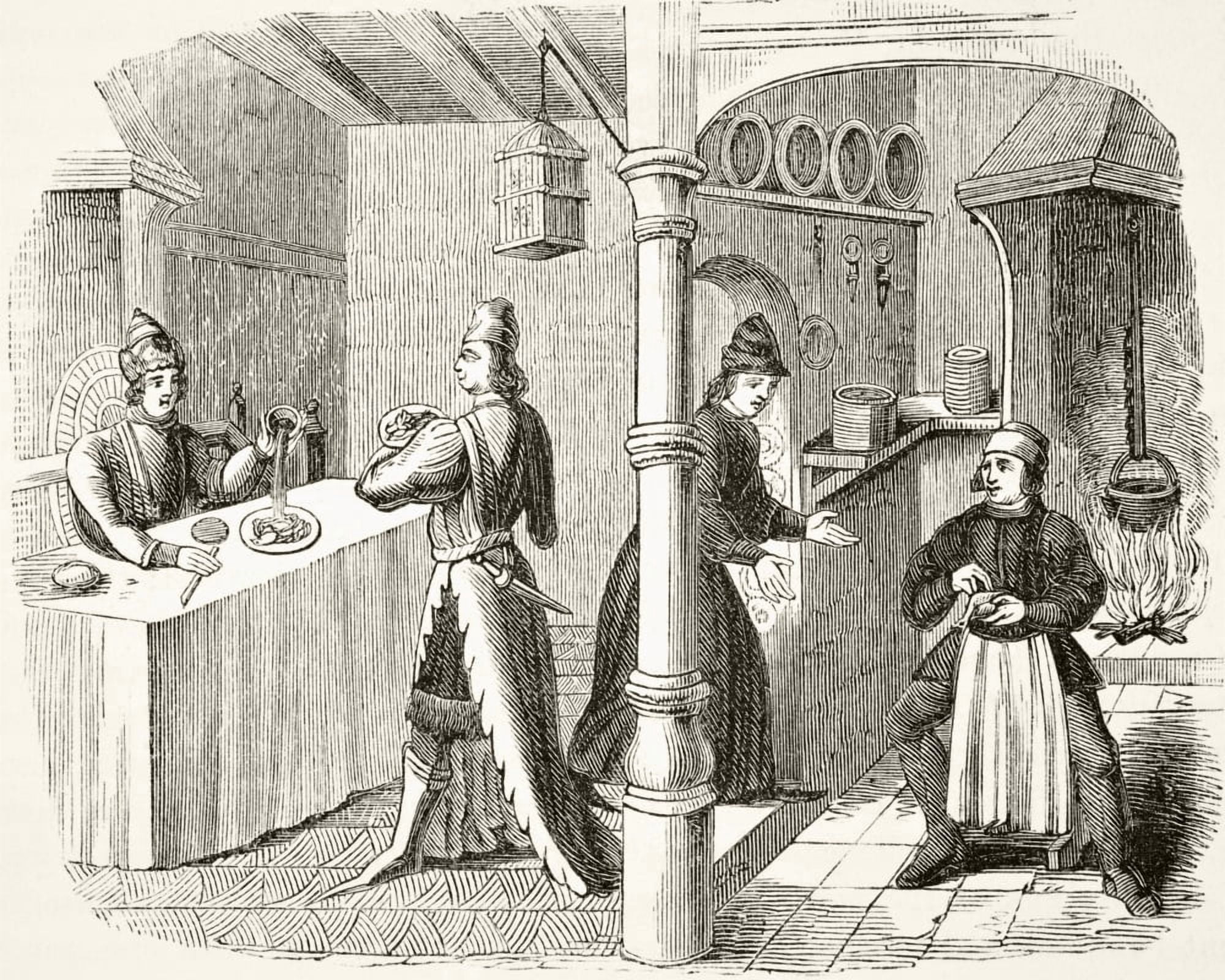 Typical Fifteenth Century Dining Room And Kitchen From The National And Domestic History Of England By William Aubrey Published London Circa 1890 Canvas Art - Ken Welsh Design Pics (16 x 13)