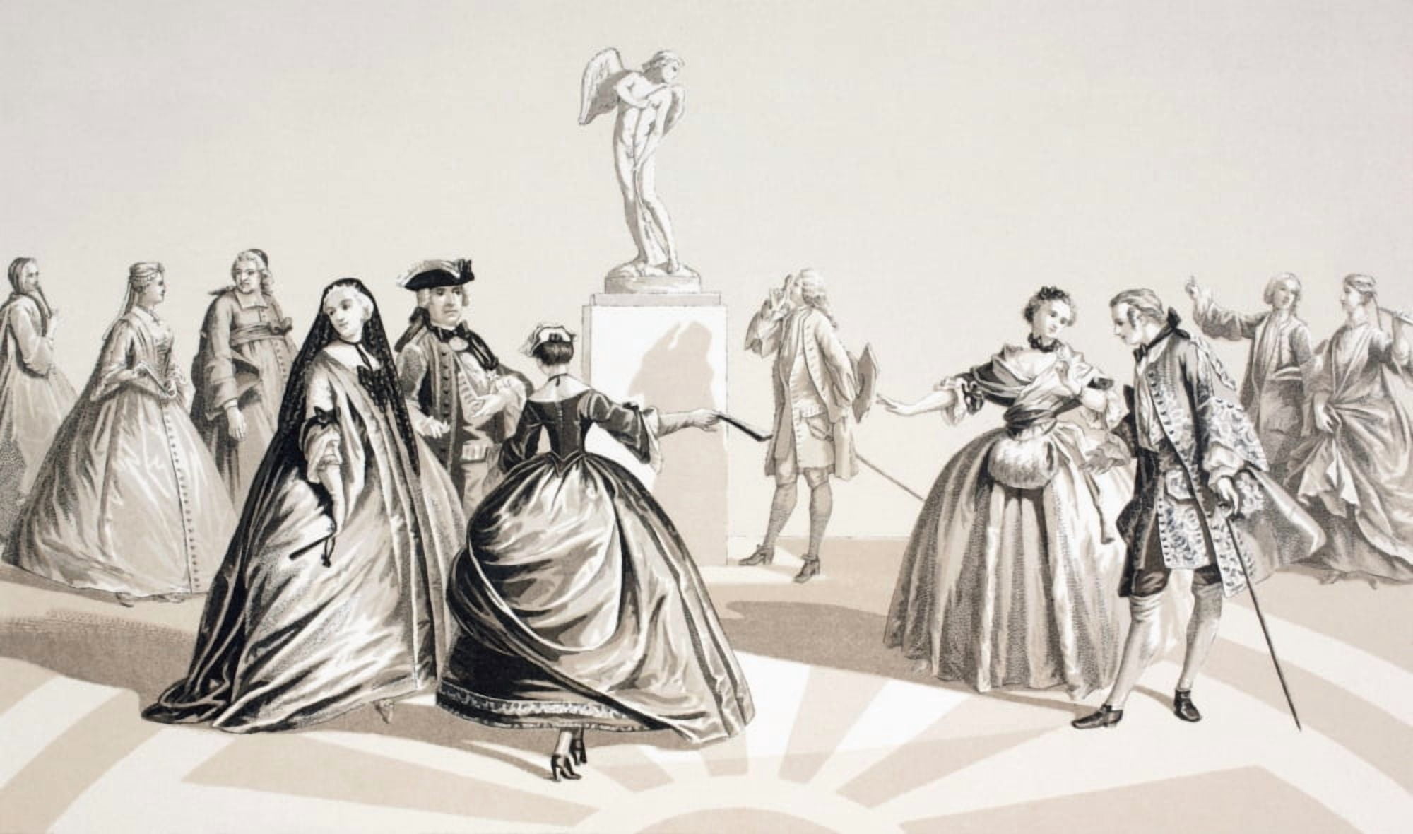 Typical French Male And Female Fashions Between 1720 And 1740 From Xviii Siecle Institutions Usages Et Costumes Published Paris 1875 Canvas Art - Ken Welsh Design Pics (38 x 22)