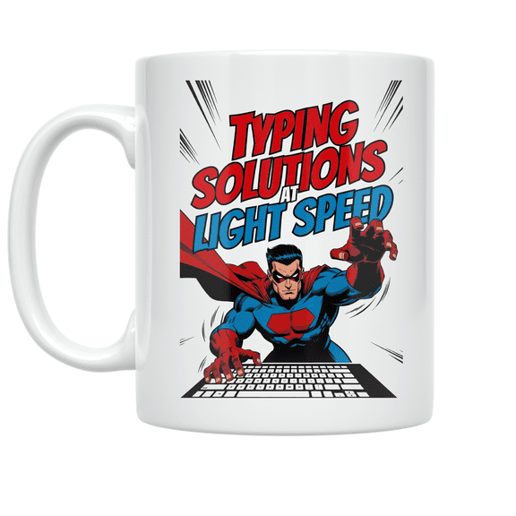 Typing Solutions at Light Speed - Tech Warrior - 11 oz Ceramic Coffee Mug