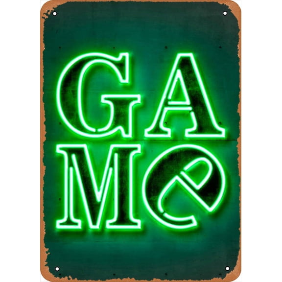 Typographic Neon Game Poster Retro Vintage Aluminium Metal Sign Home Man Cave Art Size: 8 x 12 inch