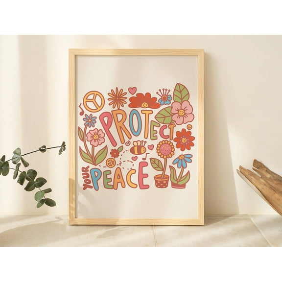 Typographic Protect Your Peace Pastel Pink Blush Decor, Unframed Paper Print Size 8x12