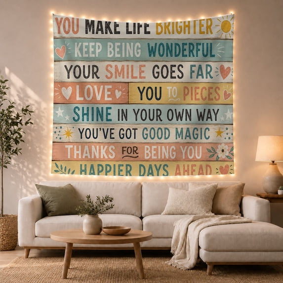 Typographic Quotes on Rustic Wood Planks, Inspirational Rustic for College Students, Motivational Wall Art Decor, Valentine's Day Gift, Tapestry Wall Hanging for Dorm and Living Room