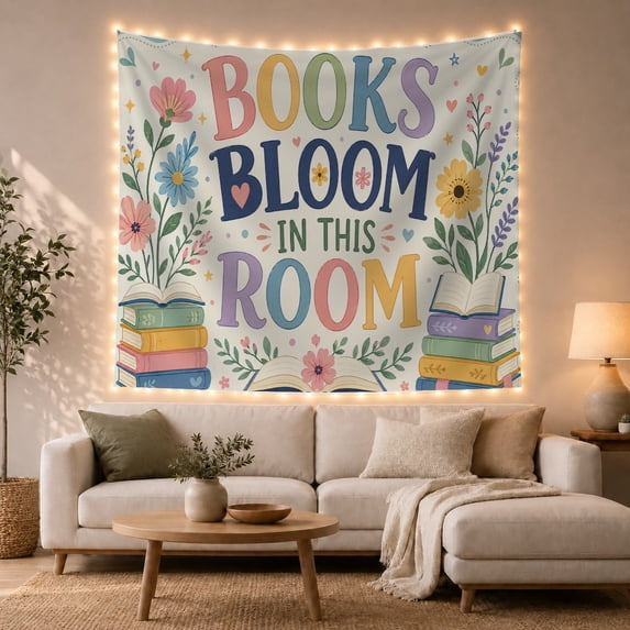 Typographic Surrounded With Botanical Literary Illustrations, Mystical Fantasy for Space Lovers, Wall Decor, Valentine's Day Gift, Tapestry Wall Hanging for Dorm and Living Room