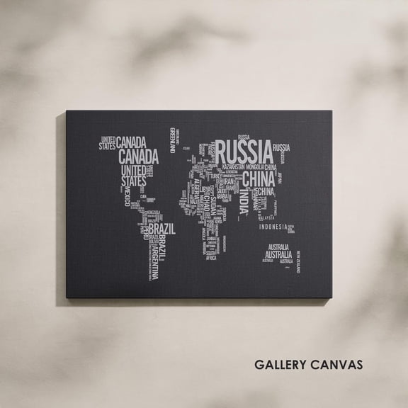Typographic World Map Country Names Travel Modern Office, Unframed Poster