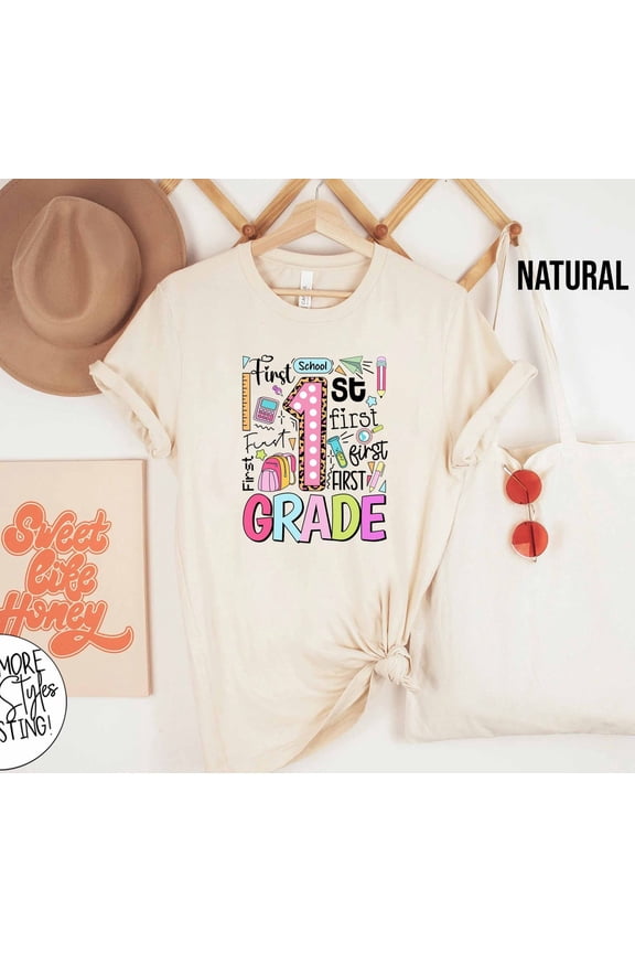 Typography 1St Grade Shirt, 1St Grade Teacher Shirt, 1St Grade Squad Crew Shirt, Back To School Shirt, Happy First Day Of School Shirt