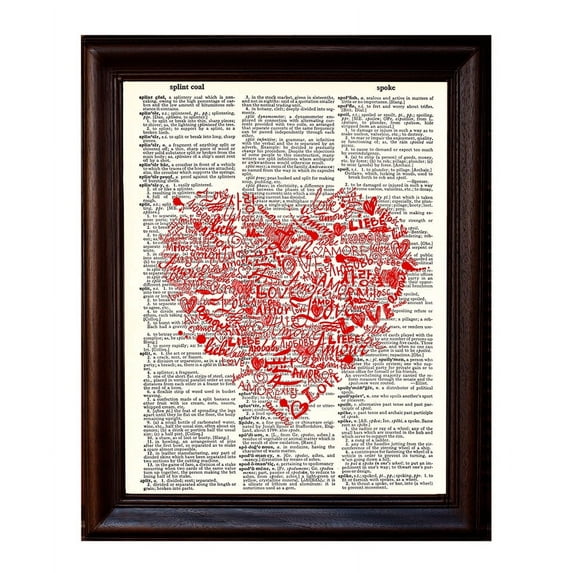 Typography Love Heart - Dictionary Art Print Printed On Authentic Vintage Dictionary Book Page - 8 x 10.5