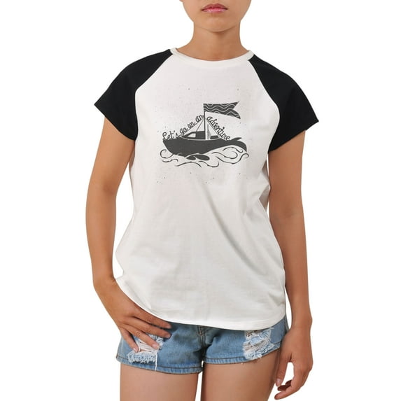 Typography Poster With Boat Printed Cotton Tee Raglan T- Shirt WTS_04 M