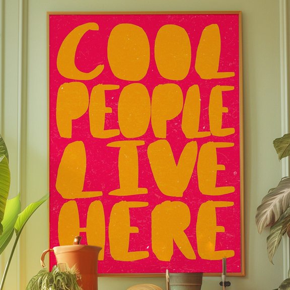 Typography Print Cool People Live Here 70S Print Trendy Wall Art Psychedelic Poster Print Vintage Poster Trippy Wall Art