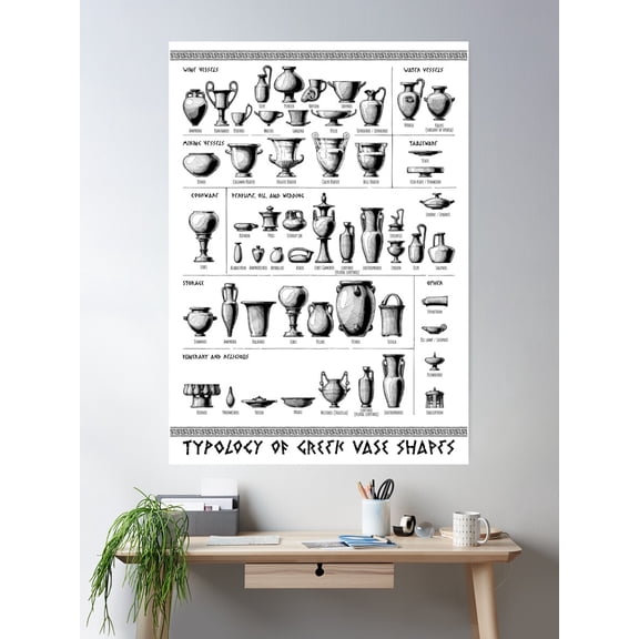 Typology Of Greek Vase Shapes Poster Wall Art, Modern Wall Decor For Living Room Bedroom, 12x18 UNFRAMED