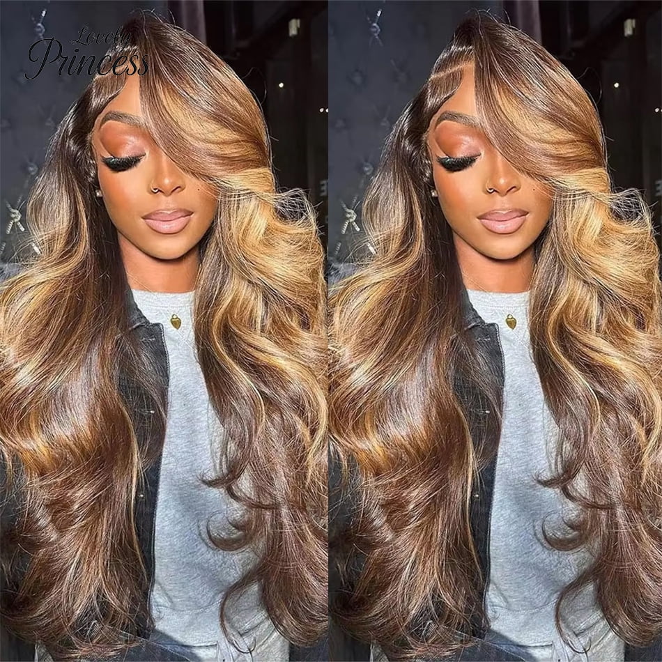 Typpkmm 13x4 13x6 HD Lace Front Wigs 200 Density P4/27 Highlight Body Wave Human Hair Wigs Pre Plucked Brazilian Human Wigs 36 Inch