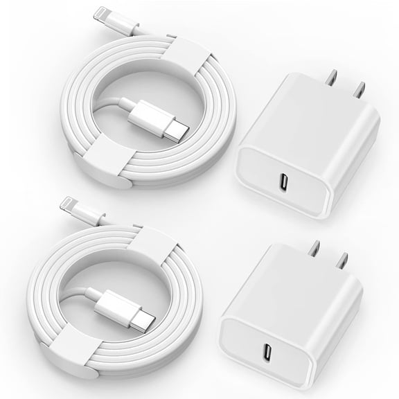 Typpkmm 20W PD Fast Charger 2-Pack with 6ft Cable White Compatible with iPhone