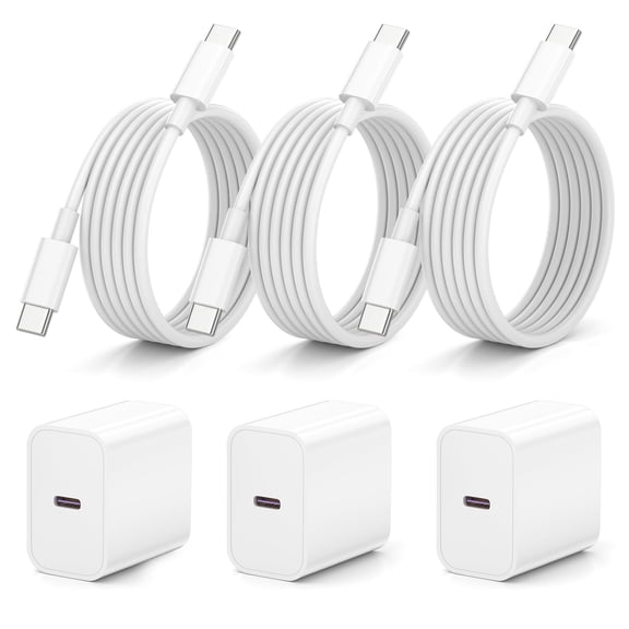 Typpkmm 20W USB C Charger 3-Pack with 6ft Cable, PD Fast Charging