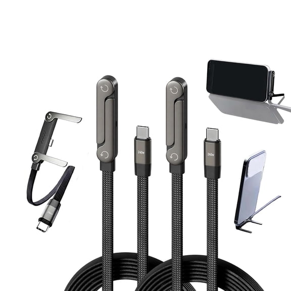 Typpkmm 240W PD USB C to C Fast Charging Cable with Invisible Phone Holder Stand, 2Pack