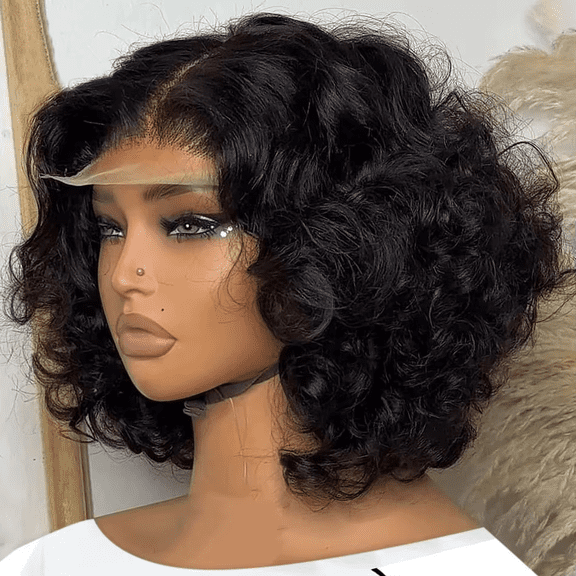 Typpkmm 250 Body Wave HD Lace Frontal Wig Short Bob Wig Human Hair Glueless Human Hair Wavy 13x4 Transparent Lace Front Wigs for Women