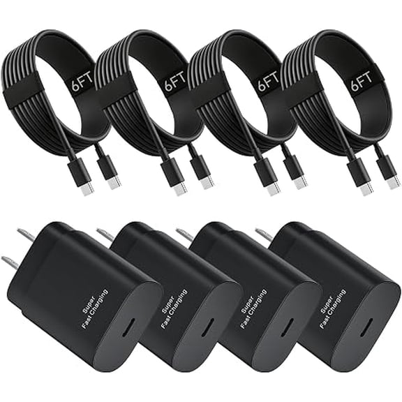 Typpkmm 25W USB-C PD Charger 4-Pack with 6FT Cable, Black