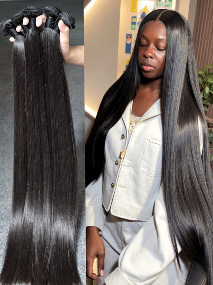 26 28 30 40 Inches Straight Human Hair Bundles Brazilian Raw Remy Weave Unprocessed Extension Weft Natural for Women Black by Typpkmm