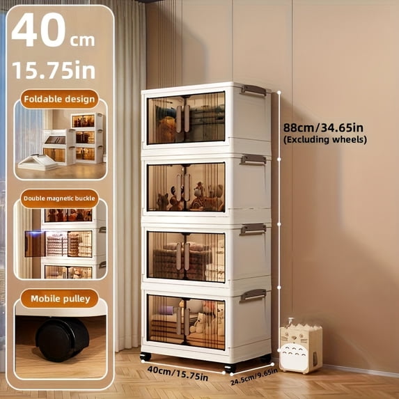 Typpkmm 4/5-Tier Heavy-Duty Plastic Folding Storage Cabinet with Lid - Foldable Stackable Shelving Unit, Wheeled Container