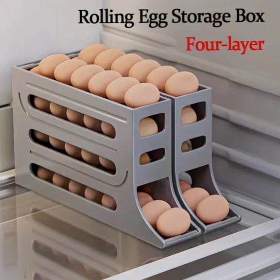 Typpkmm 4 Layer Automatic Rolling Egg Dispenser with Refrigerator Storage Box Fridge