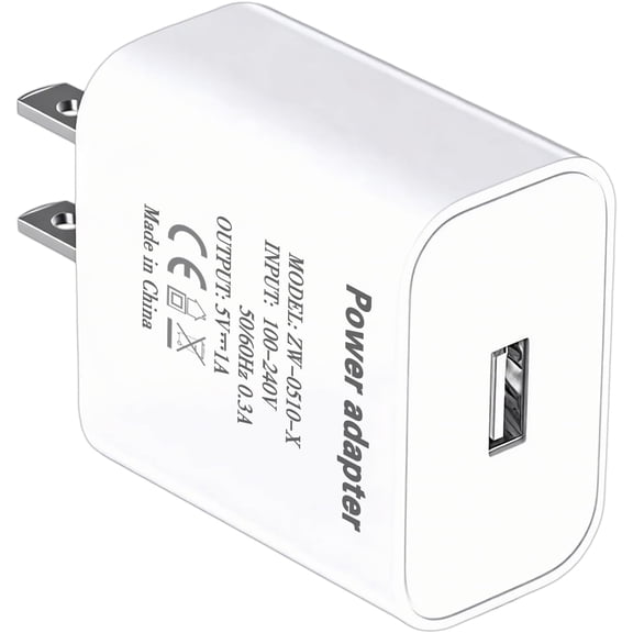 Typpkmm 5V 1A USB Charger, Compact Power Adapter Block for Low-Power Devices, White, 2