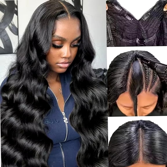 Typpkmm | Adjustable U Part Body Wave V Part Wig for Women Brazilian Hair Natural Color Human Hair Wigs V Shape Wigs Machine Wig 32 Inch