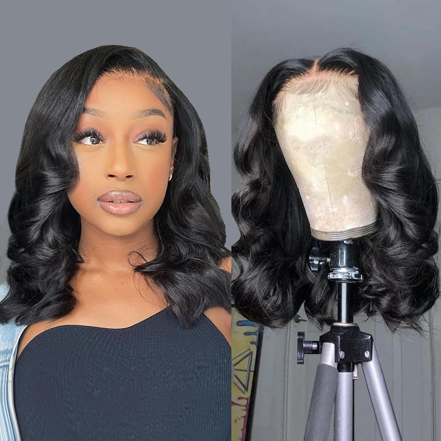 Typpkmm - Adjustable Wear and Go Glueless Body Wave Bob Wig Human Hair Wigs for Women Pre Plucked 13x4 5x5 Pre Cut Lace Front Wigs Human Hair