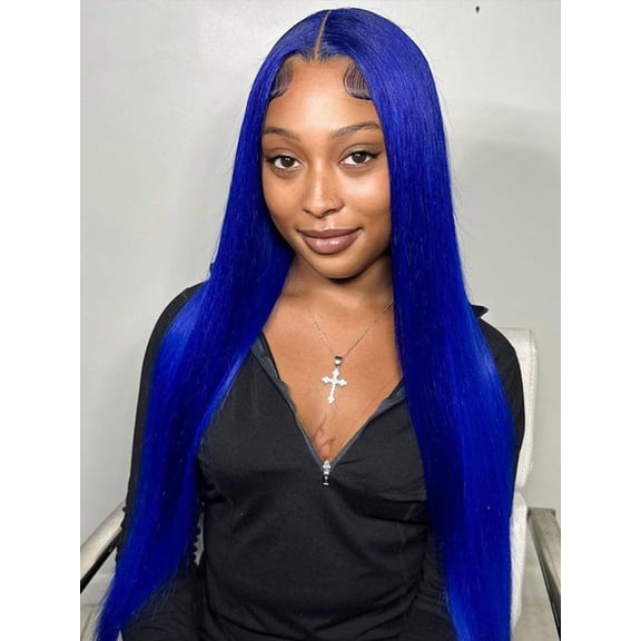 Typpkmm Blue Body Wave Lace Front Wig, HD Transparent 13x4 Human Hair, Brazilian Pre Plucked for Women, Straight