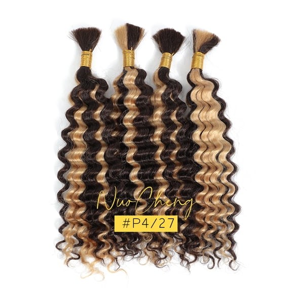 Typpkmm Deep Wave Bulk Human Hair for Braiding No Weft 100g 1 Pack, Highlight P427