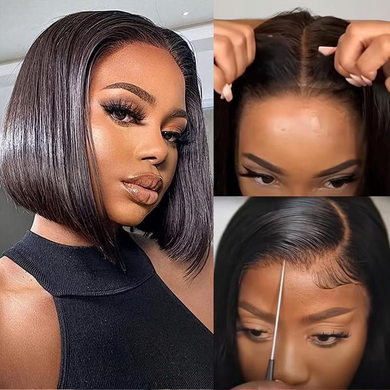 Typpkmm Glueless Wigs Human Hair Pre Plucked Pre Cut Wear and Go 5X5 HD Lace Closure Bob Wig Straight Short Bob Wig Human Hair for Women