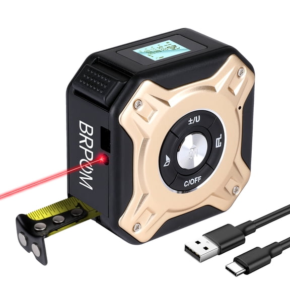 Typpkmm Laser Tape Measure Distance Meter, Stainless Steel 40M Precision Tool, Gold