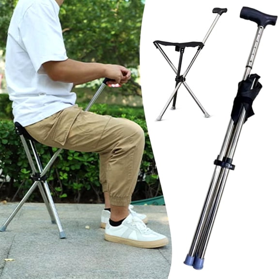 Typpkmm Multi-Function Adjustables Cane Easy to Carry Seat Portable Stool Folding Chair Non Slip Handle Super Light