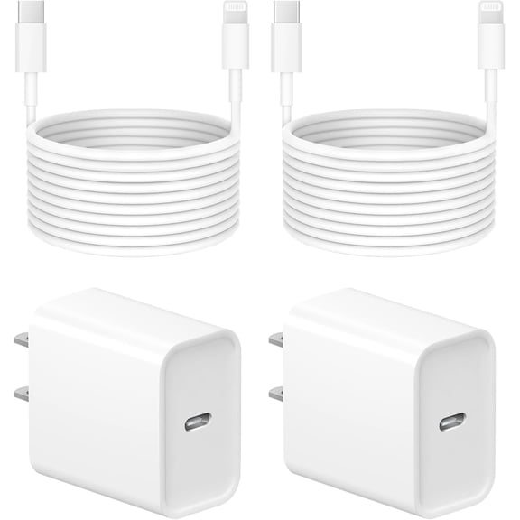 Typpkmm Phone Fast Charger, 2-Pack 20W Super Fast Charger with Long Fast Charging Cable 10 Ft, White