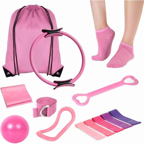 Typpkmm Pilates Ring with and Ball Set, Home Pilates Kit 13 Pcs, Transparency