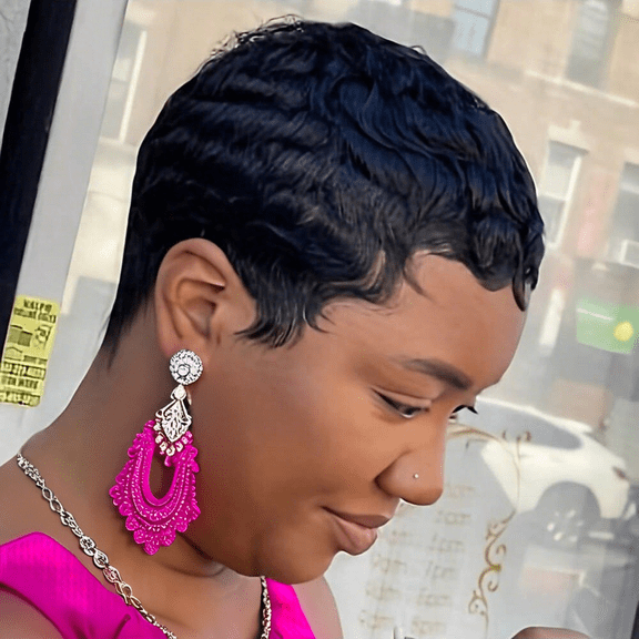 Typpkmm Short Pixie Cut Straight Human Hair Wig Machine Made with Pre