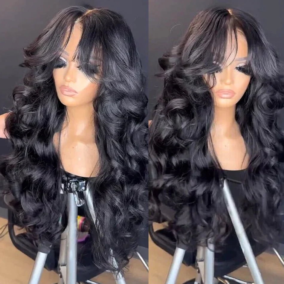Typpkmm | Stackable HD Transparent 13x4 Lace Loose Body Wave Human Hair Wigs Ocean Wave Lace Front Wigs with Curtain 30Inch