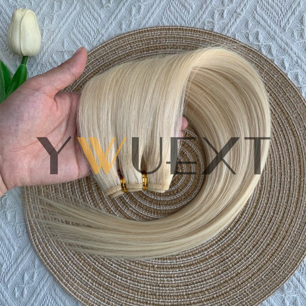 Typpkmm | Stackable Straight Human Hair Weaves Remy Human Hair Bundles Sew in Weft Extensions Straight Blonde 12" 50g