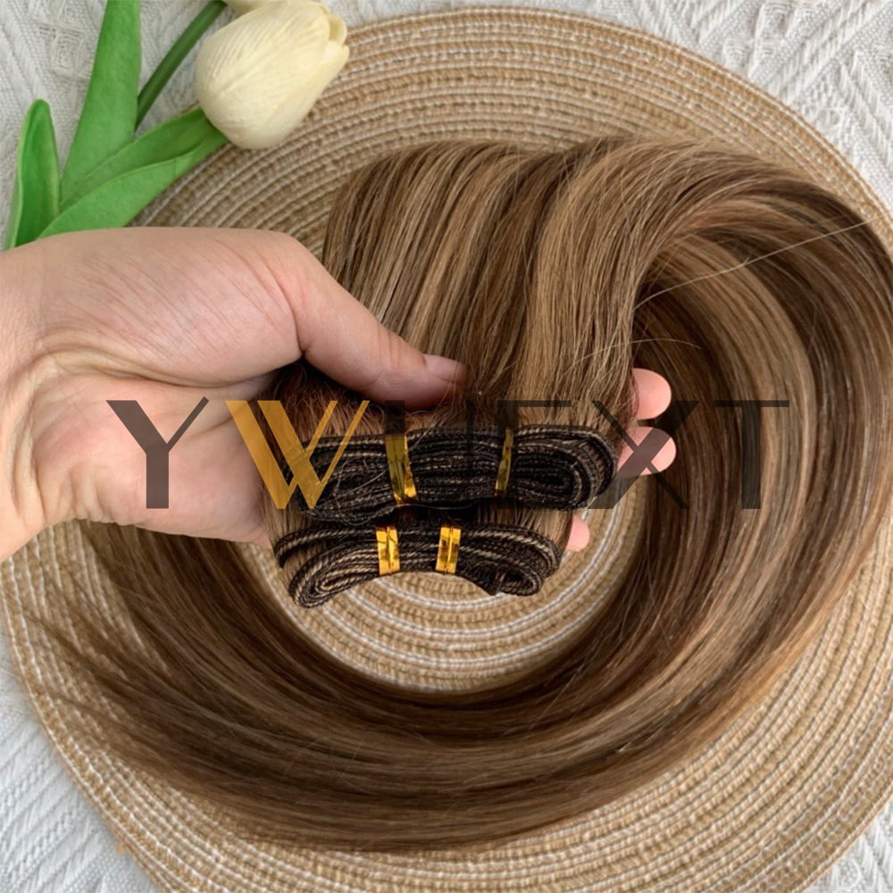 Typpkmm | Stackable Straight Human Hair Weaves Remy Human Hair Bundles Sew in Weft Extensions Straight Blonde 12" 50g