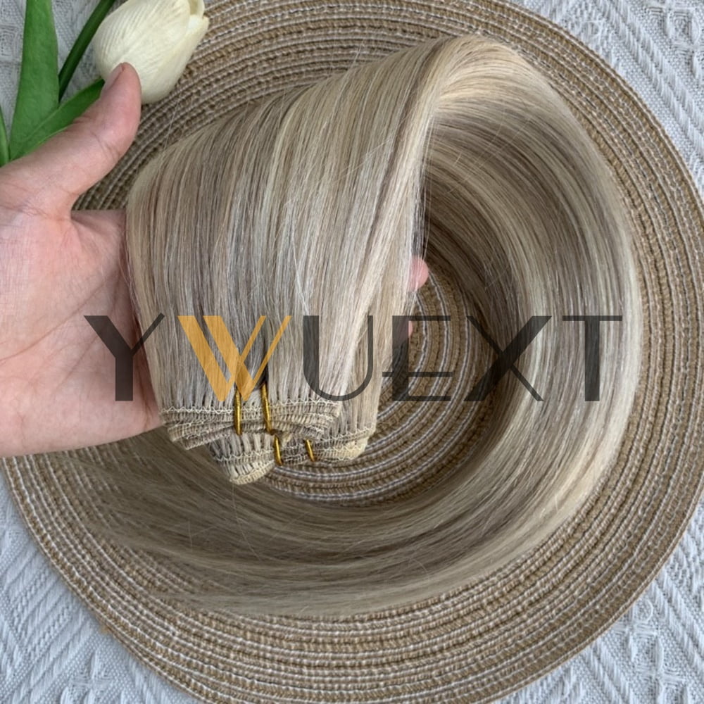 Typpkmm | Stackable Straight Human Hair Weaves Remy Human Hair Bundles Sew in Weft Extensions Straight Blonde 12" 50g
