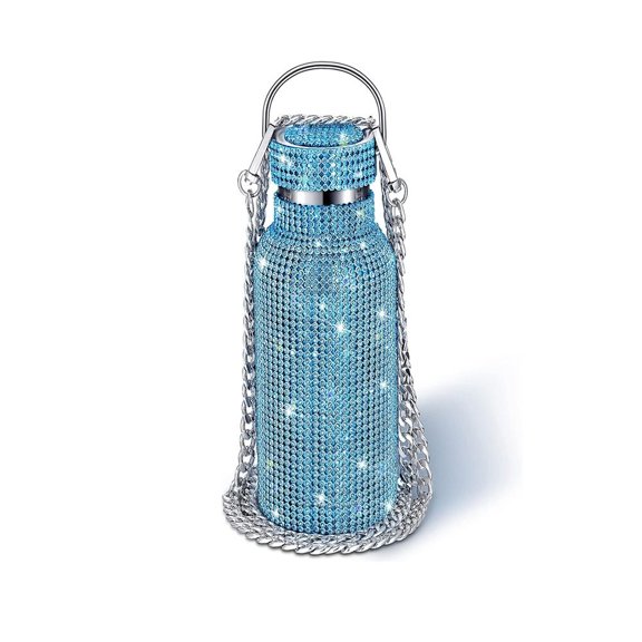 Typpkmm Thermal Rhinestone Water Bottle with Stainless Steel Refillable Glitter, Blue